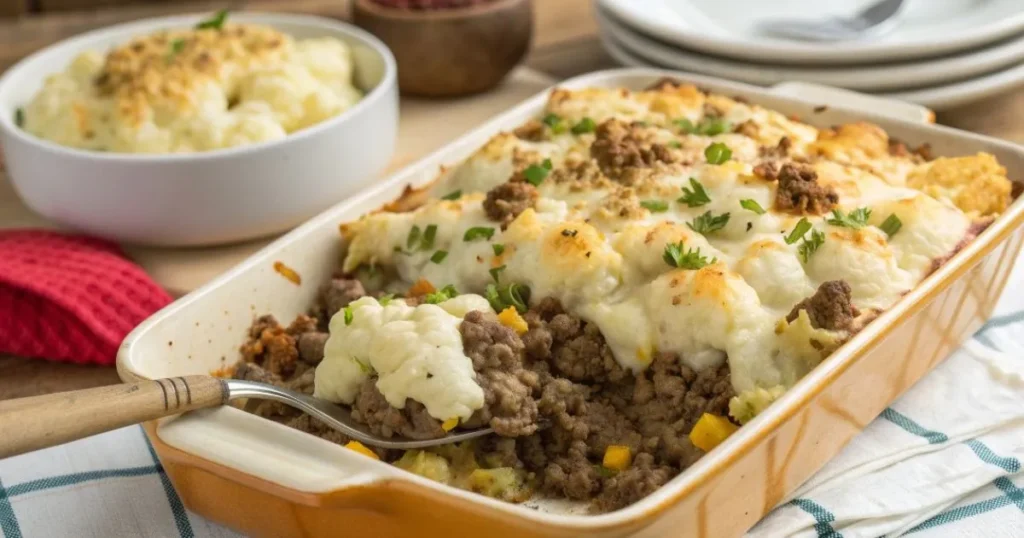 Cheesy Ground Beef and Cauliflower Casserole