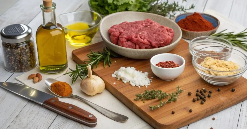 Essential ingredients for keto ground beef cooking